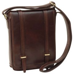 Medium leather bag with double magnetic closure - DARK Brown