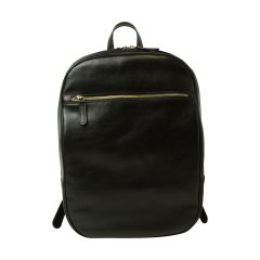 Leather backpack with exterior zip pockets - Black
