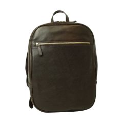 Leather backpack with exterior zip pockets - Dark Brown