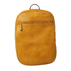 Leather backpack with exterior zip pockets - Yellow Ochre