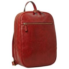 Zaino in pelle con tasca con zip frontale - Rosso