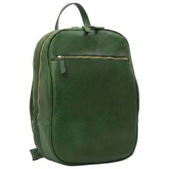 Leather backpack with exterior zip pockets - Green