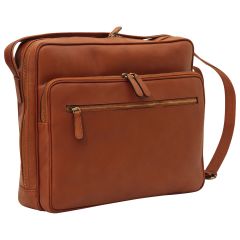 Messenger in pelle con chiusura a zip (Grande). Marrone Coloniale