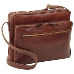 Large leather bag with zip closures - Brown 