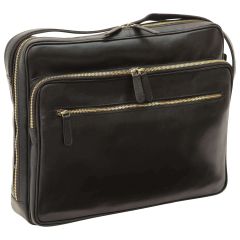 Large leather bag with zip closures - Black