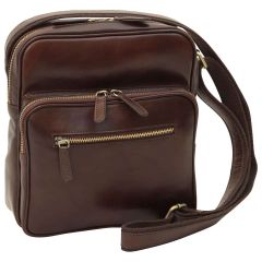 Small leather bag with zip closures - Dark Brown