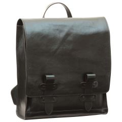 Cowhide leather backpack with double buckle closure - Black