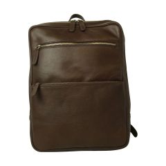 Leather backpack with trolley strap- Dark Brown
