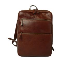 Leather back pack with backside troller strap -Brown