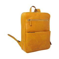 Leather backpack with trolley strap-Yellow Ochre