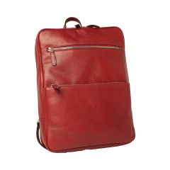 Leather backpack with trolley strap-Red