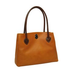 WOMAN’S TWO-HANDLE BAG IN TWO -TONE FULL-GRAIN LEATHER-YELLOW OCHRE