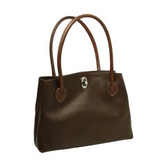 WOMAN’S TWO-HANDLE BAG IN TWO -TONE FULL-GRAIN LEATHER-DARK BROWN