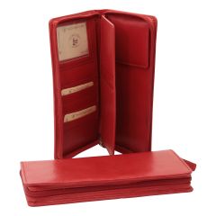 Leather travel wallet - red