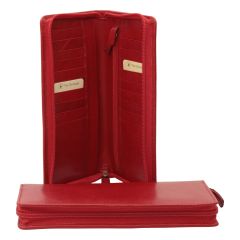 Leather travel wallet-red