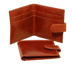 Men's Bifold Leather Wallet with snap closure - Brown