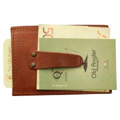 Leather card holder with paperweight spring - Brown