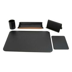 Set da scrivania in pelle - 5 pz   nero