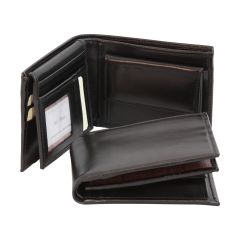 Leather Bifold wallet with coin pocket - black  RFID system