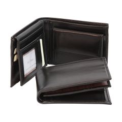 Leather Bifold wallet with coin pocket - black RFID system