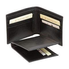 Leather bifold wallet with RFID- black