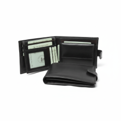 Leather Bifold Wallet  - Black with RFID   