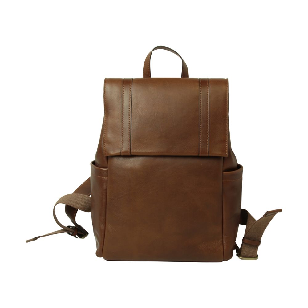 chestnut leather backpack Leather Laptop Backpack with Trolley Strap
