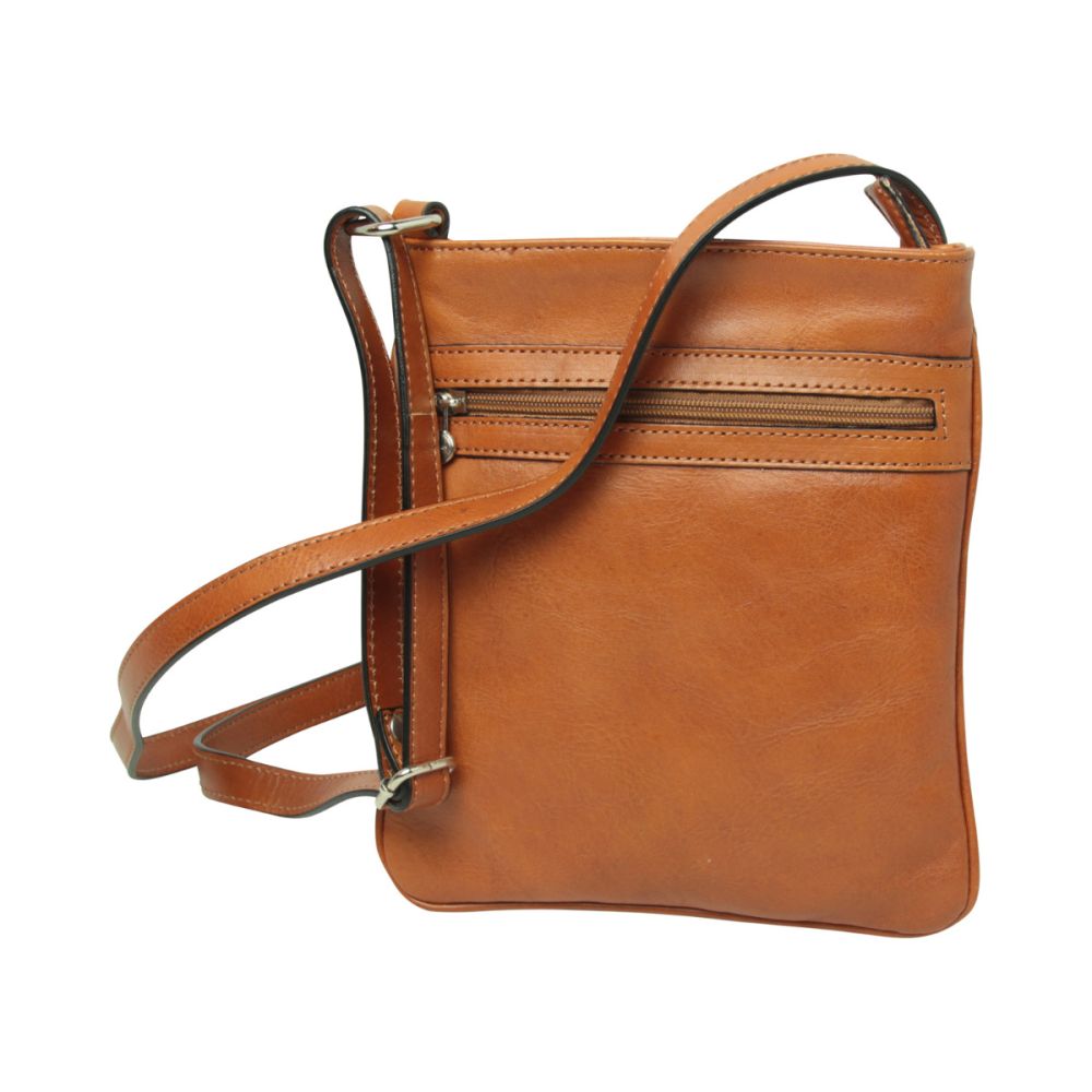 Leather Cross Body Bag with zip pocket - Brown | 074105MA US | Old