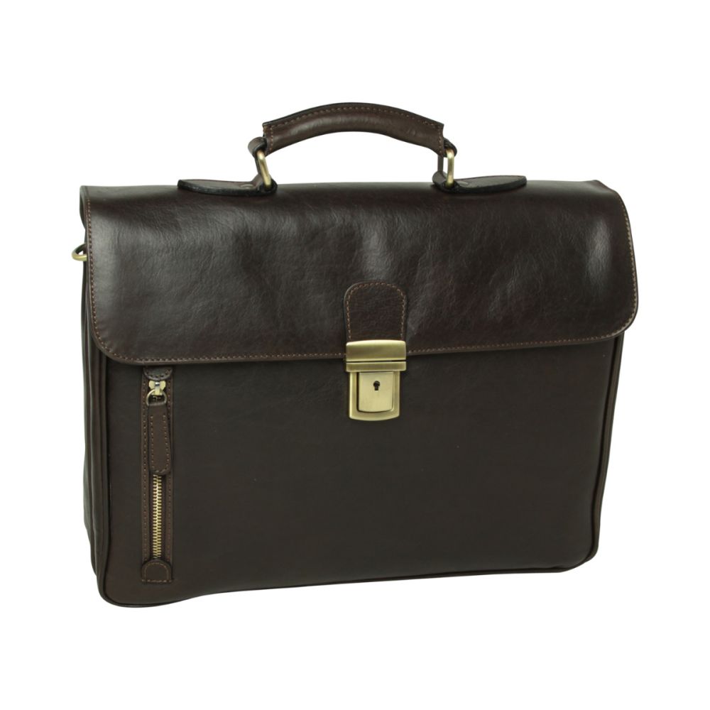 Full grain leather briefcase - dark brown