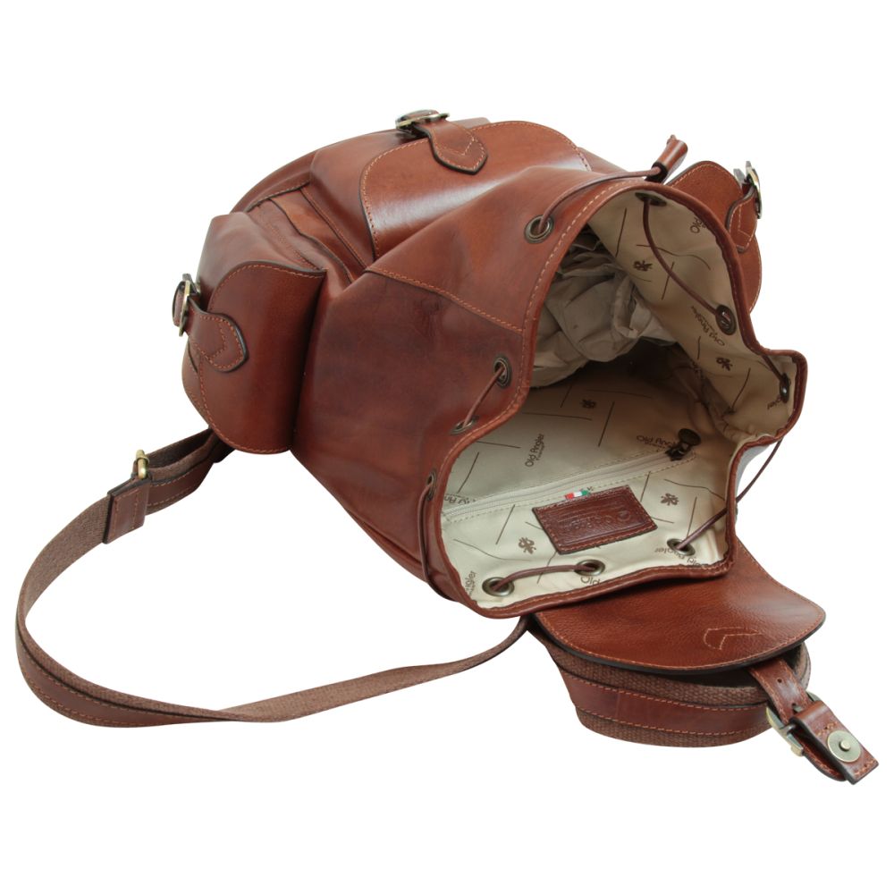 Leather backpack with 3 exterior pockets - Brown | 109105MA | EURO