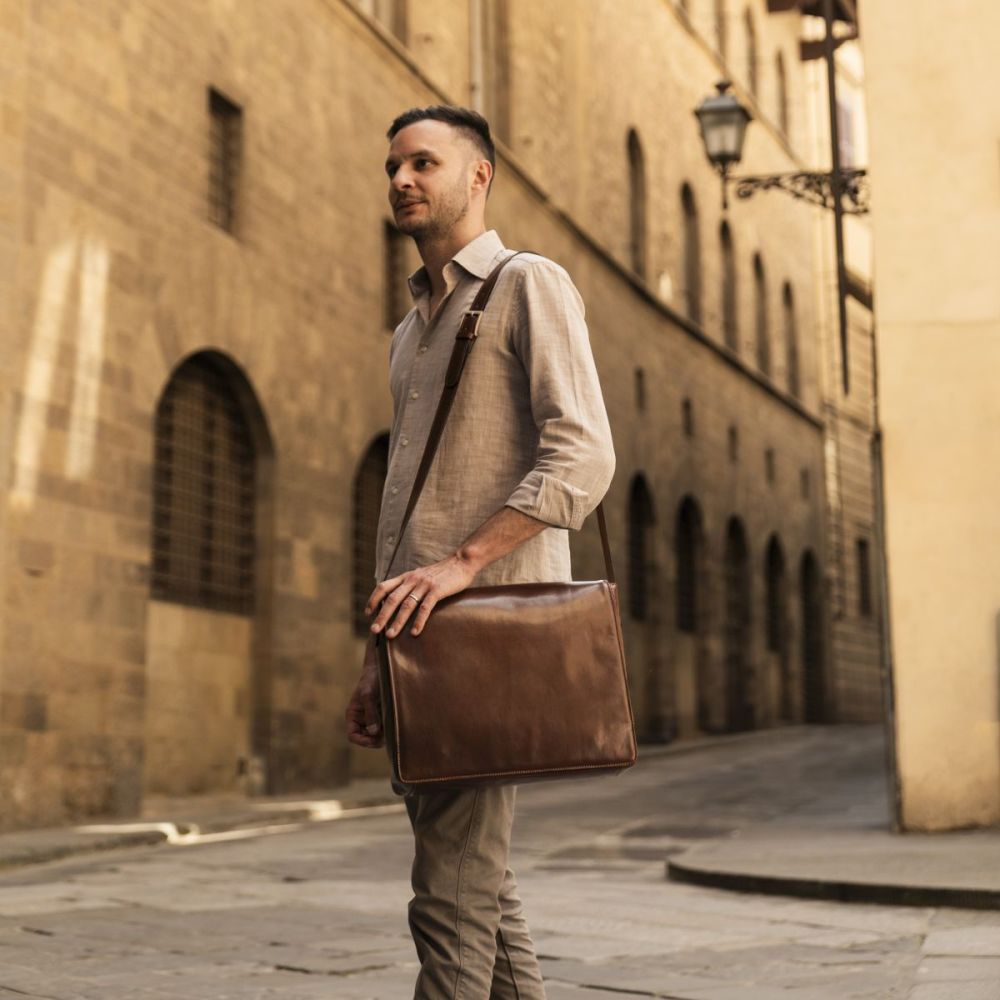 Italian Leather Messenger Bag for Men - Brown | 213105MA | Old