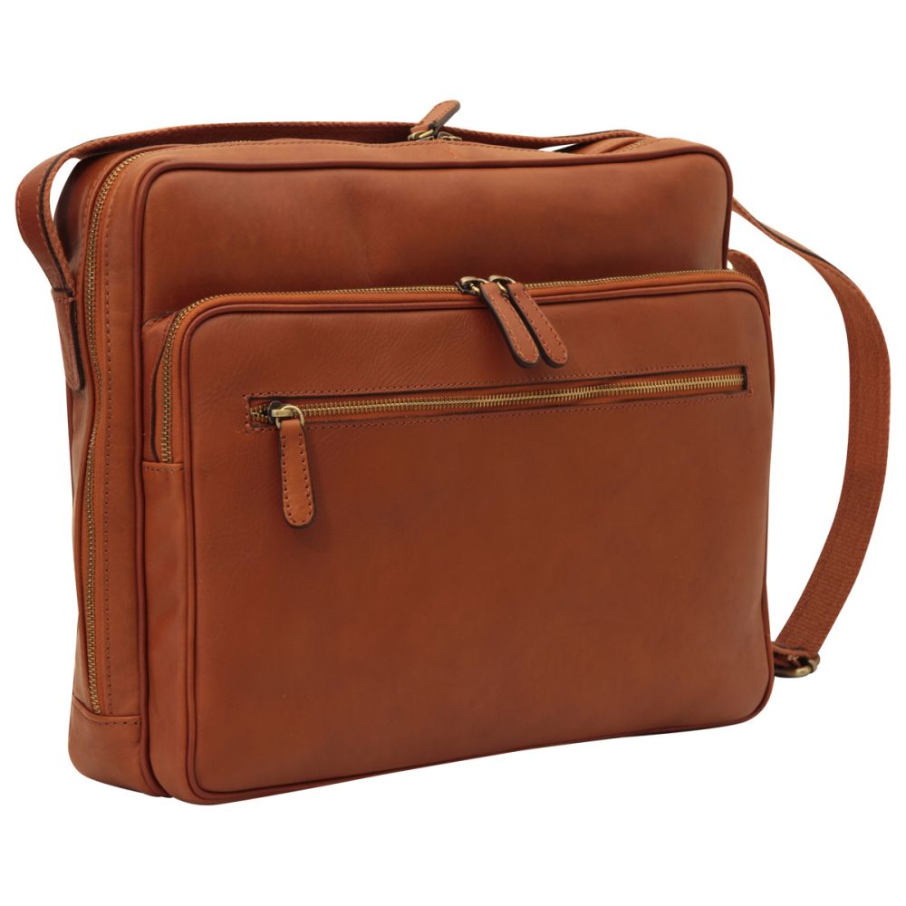 Large leather bag with zip closures - Brown Colonial | 409289CO US