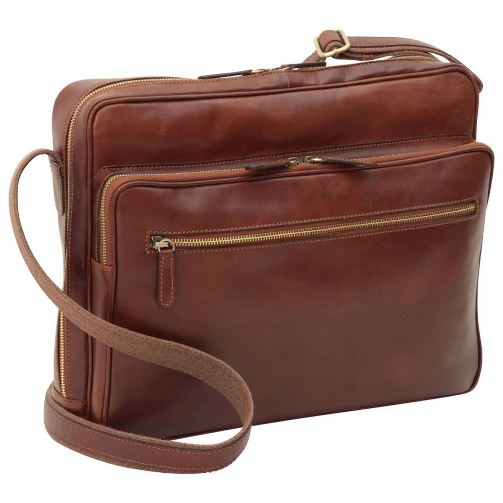 Large leather bag with zip closures - Brown | 409289MA US | Old