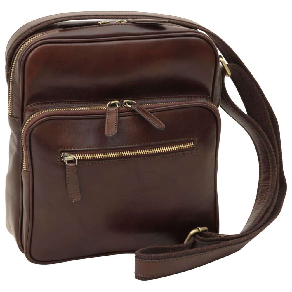 Small leather bag with zip closures - Dark Brown | 409389TM US