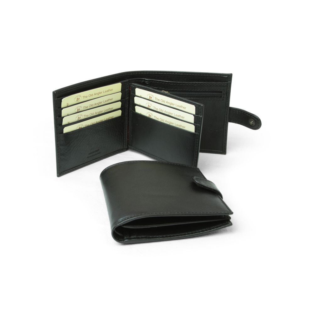 Leather wallet with snap closure - black|804389NE|Old Angler Firenze