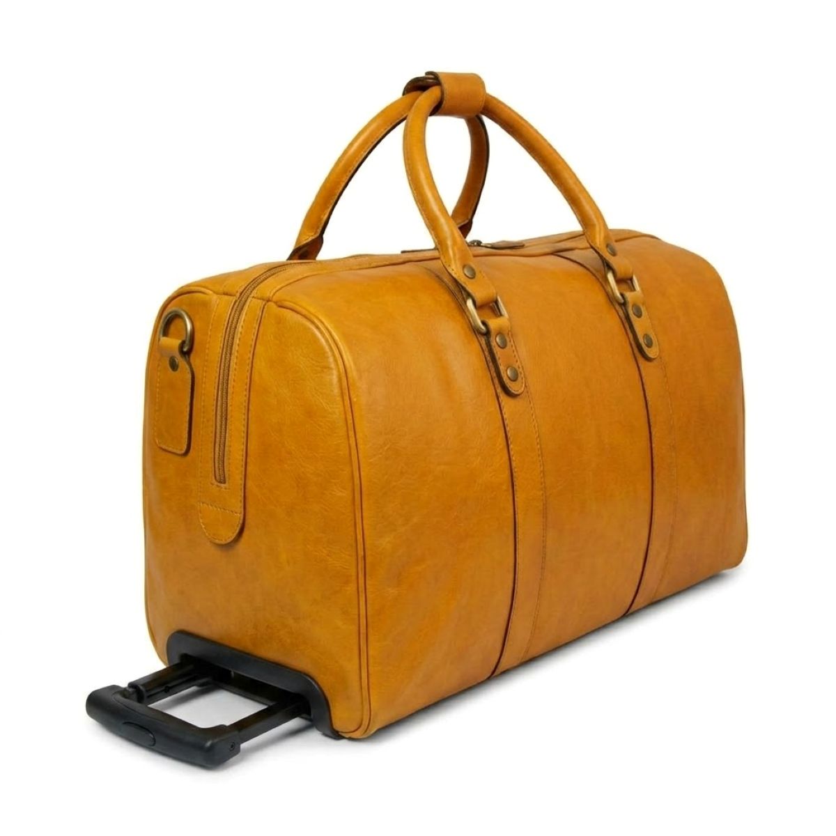Full-grain leather duffel bag with trolley - Yellow Ochre|001591OC|Old Angler Firenze