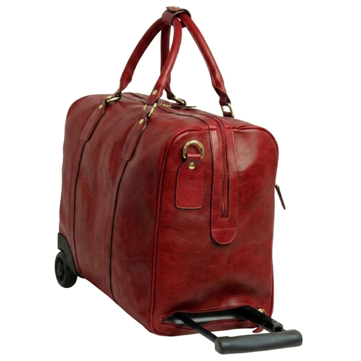 Full-grain leather duffel bag with trolley - Red|001591RO|Old Angler Firenze