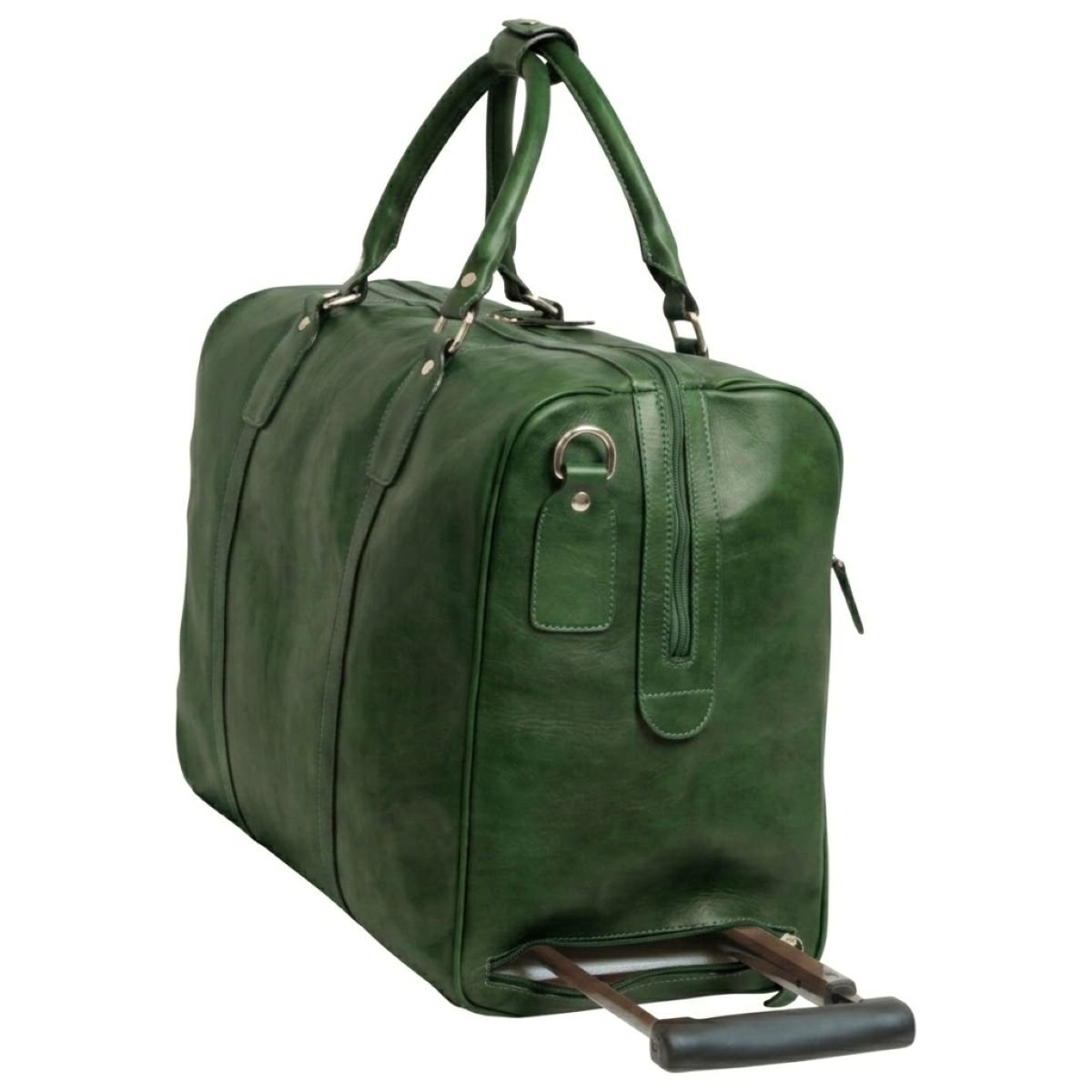 Full-grain leather duffel bag with trolley - Green|001591VE|Old Angler Firenze