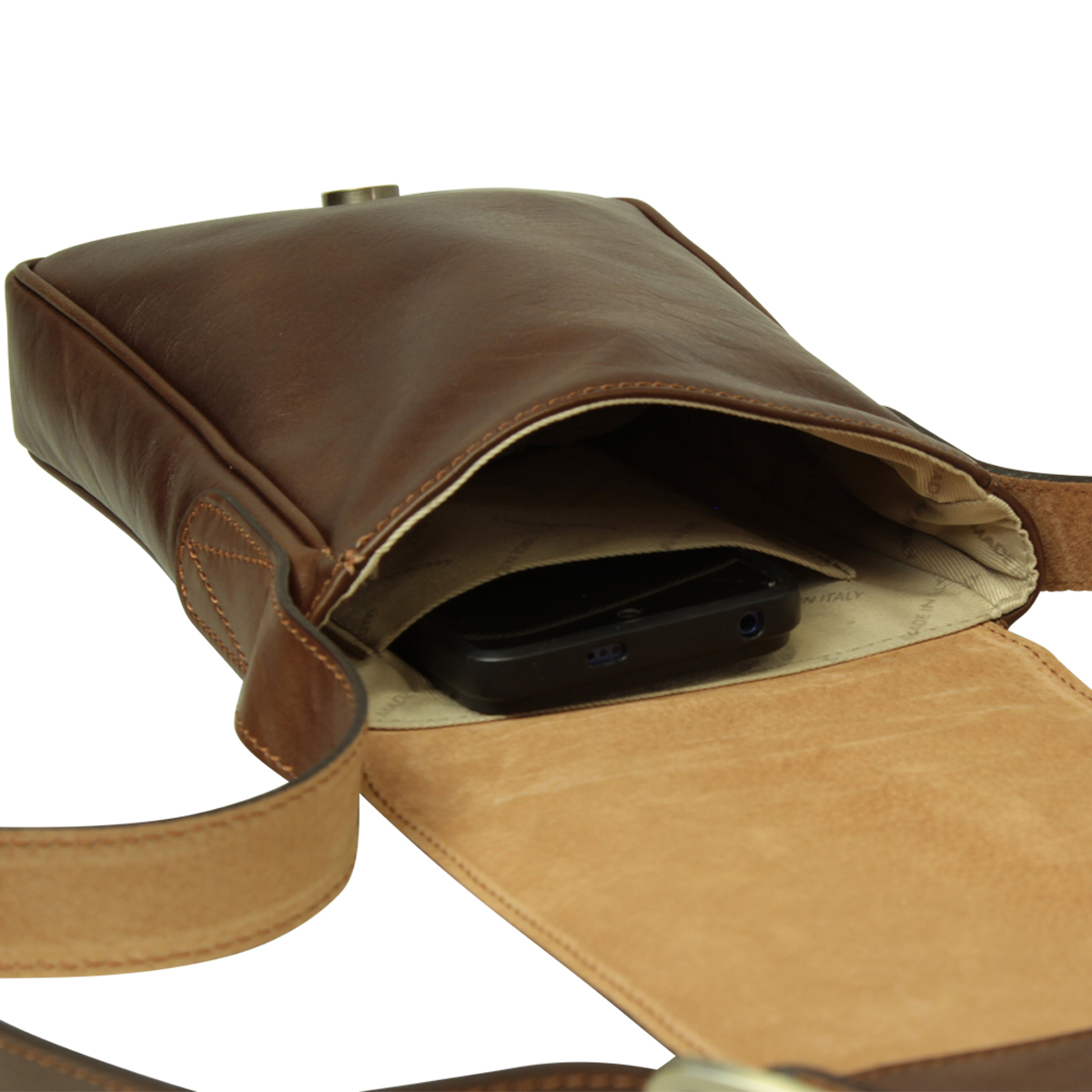 Cowhide leather cross body bag- Chestnut|070861CA|Old Angler Firenze