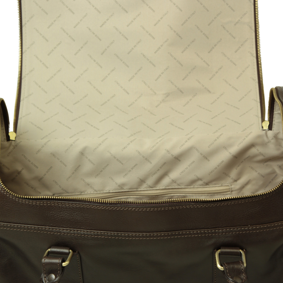 Round Metal Zip Leather Travel Bag - Dark Brown | 077889TM US | Old Angler Firenze