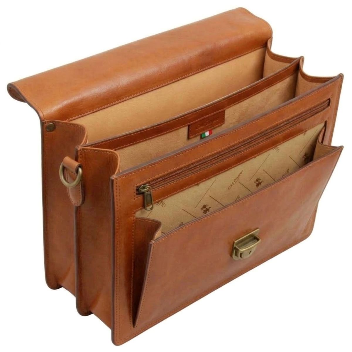 Leather Shoulder Bag Men | Full-Grain Leather Briefcase. Brown Colonial | 201689CO | Old Angler Firenze