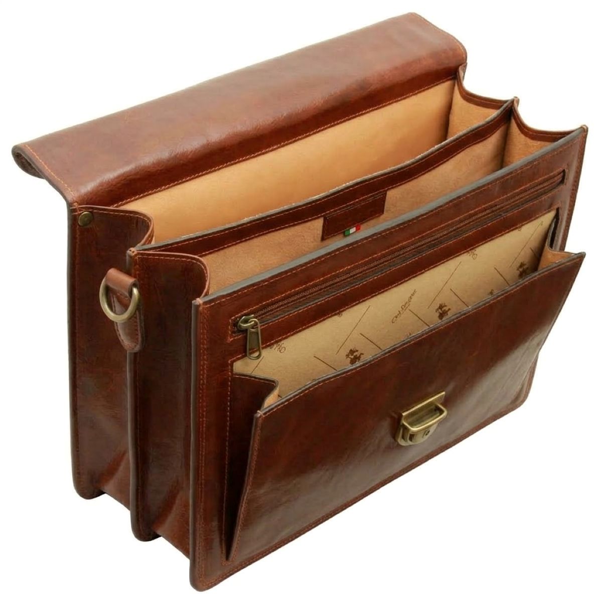 Leather Shoulder Bag Men | Full-Grain Leather Briefcase. Brown | 201605MA | Old Angler Firenze
