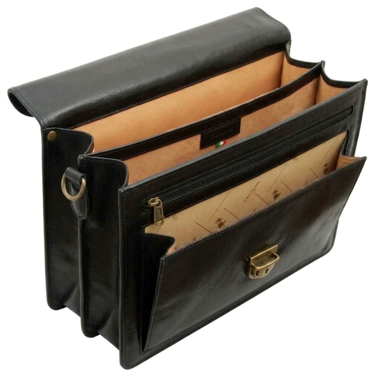 Leather Shoulder Bag Men | Full-Grain Leather Briefcase. Black | 201689NE | Old Angler Firenze