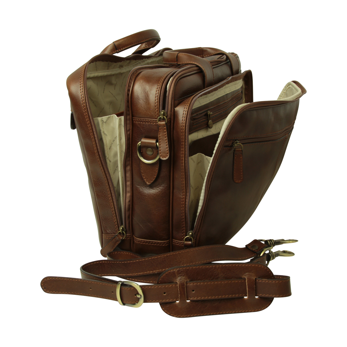 Leather computer briefcase- Chestnut|209561CA|Old Angler Firenze