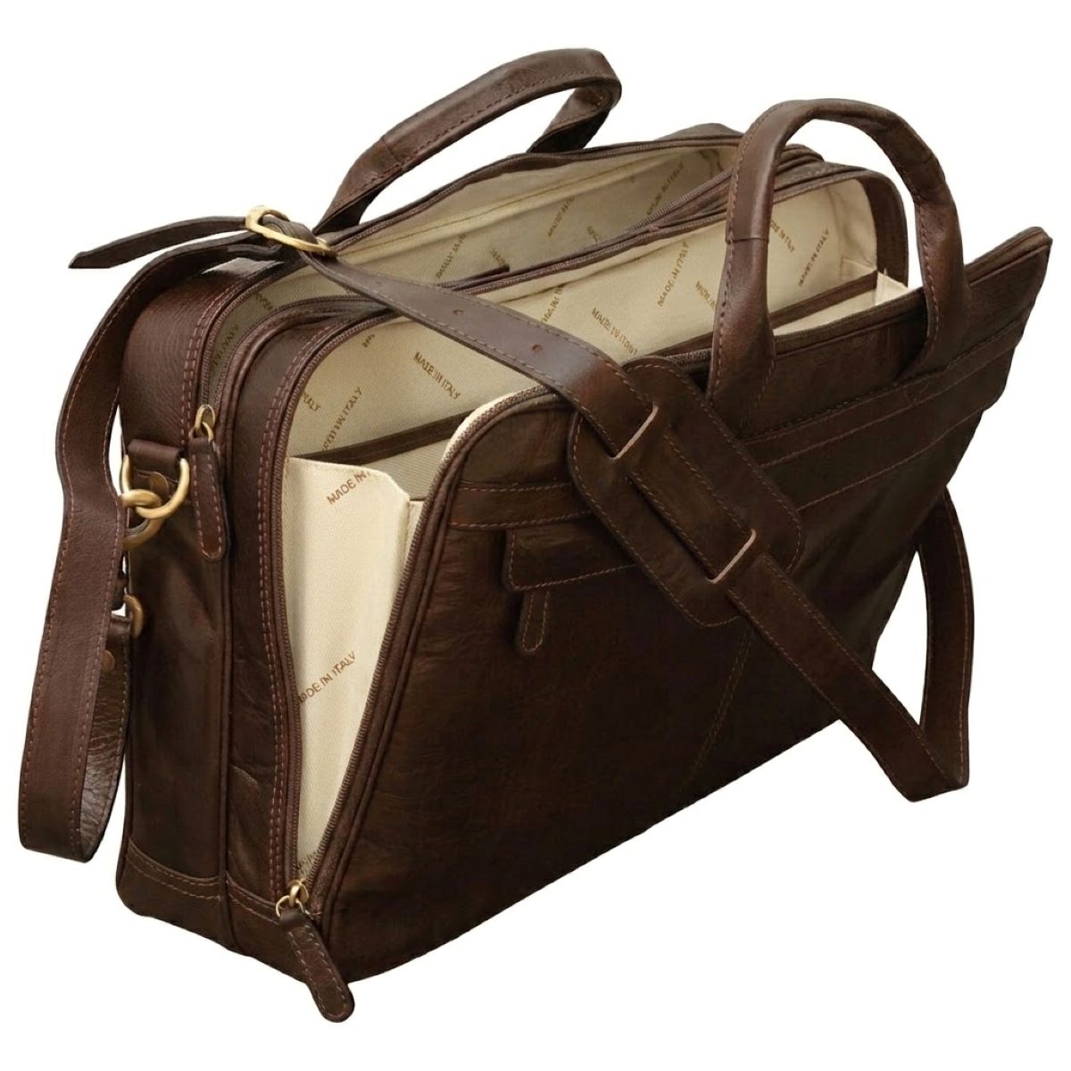 Esclusiva II Leather Laptop Briefcase - Dark Brown|215491TM|Old Angler Firenze