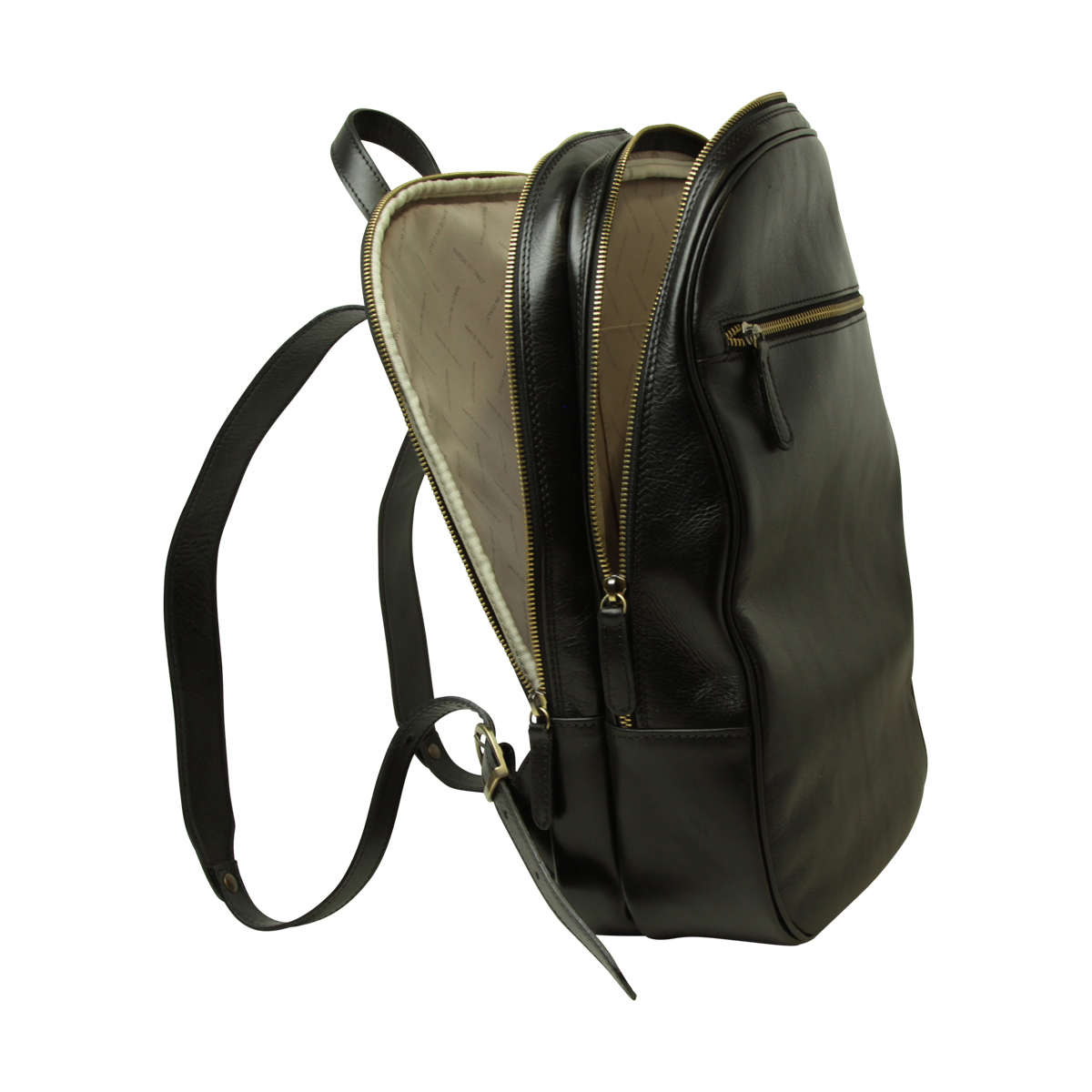 Leather backpack with exterior zip pockets - Black | 408089NE US | Old Angler Firenze