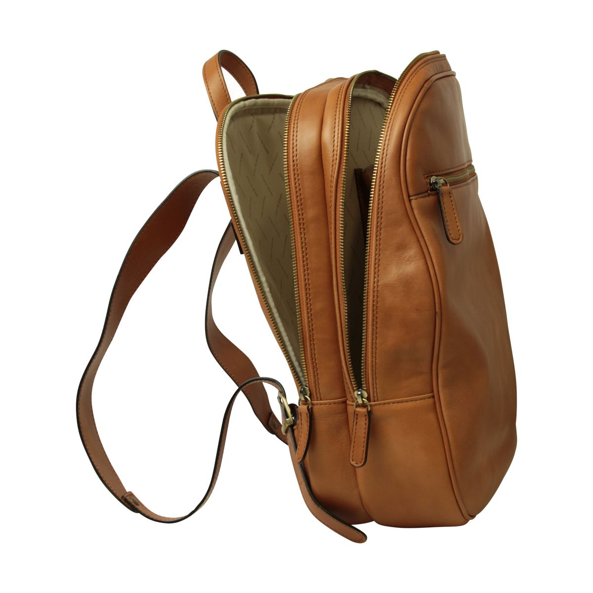Leather backpack with exterior zip pockets - Brown Colonial | 408089CO US | Old Angler Firenze