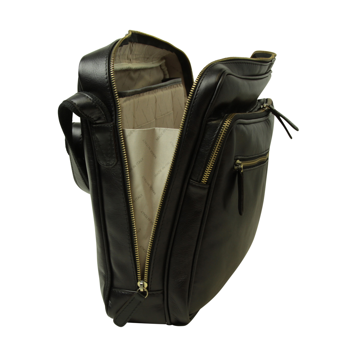 Large leather bag with zip closures - Black | 409289NE US | Old Angler Firenze