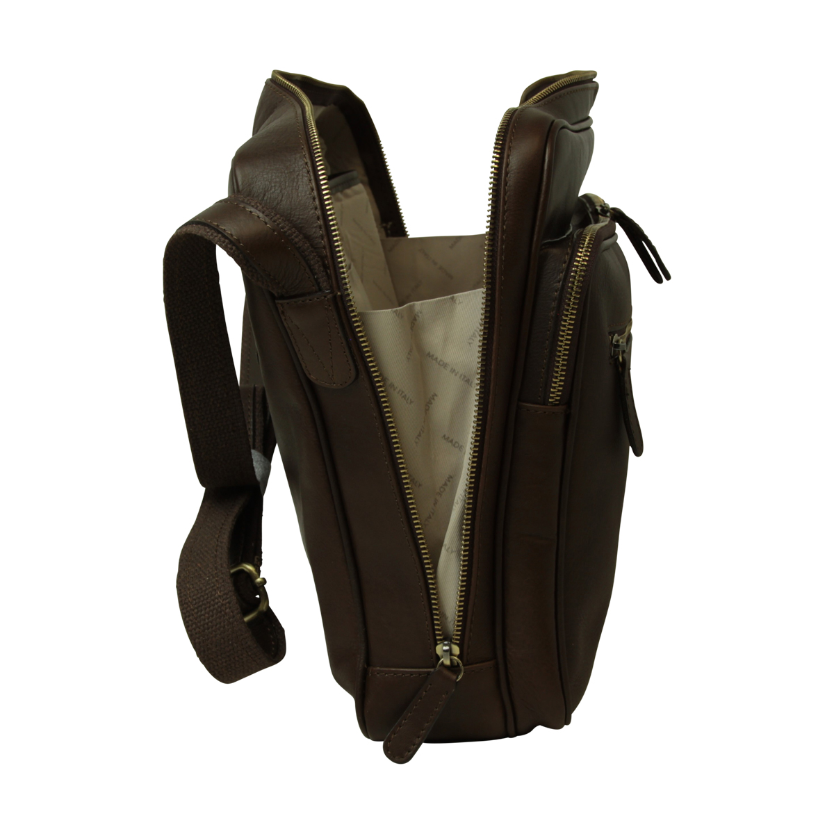 Large leather bag with zip closures - Dark Brown | 409289TM US | Old Angler Firenze