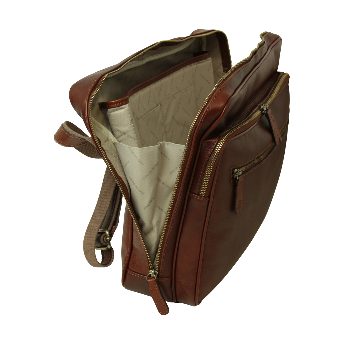 Large leather bag with zip closures - Brown  | 409289MA US | Old Angler Firenze